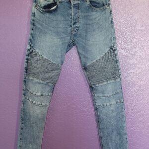Divided by H&M Moto bike skinny Jean 32x32 ribbed knee button fly distressed